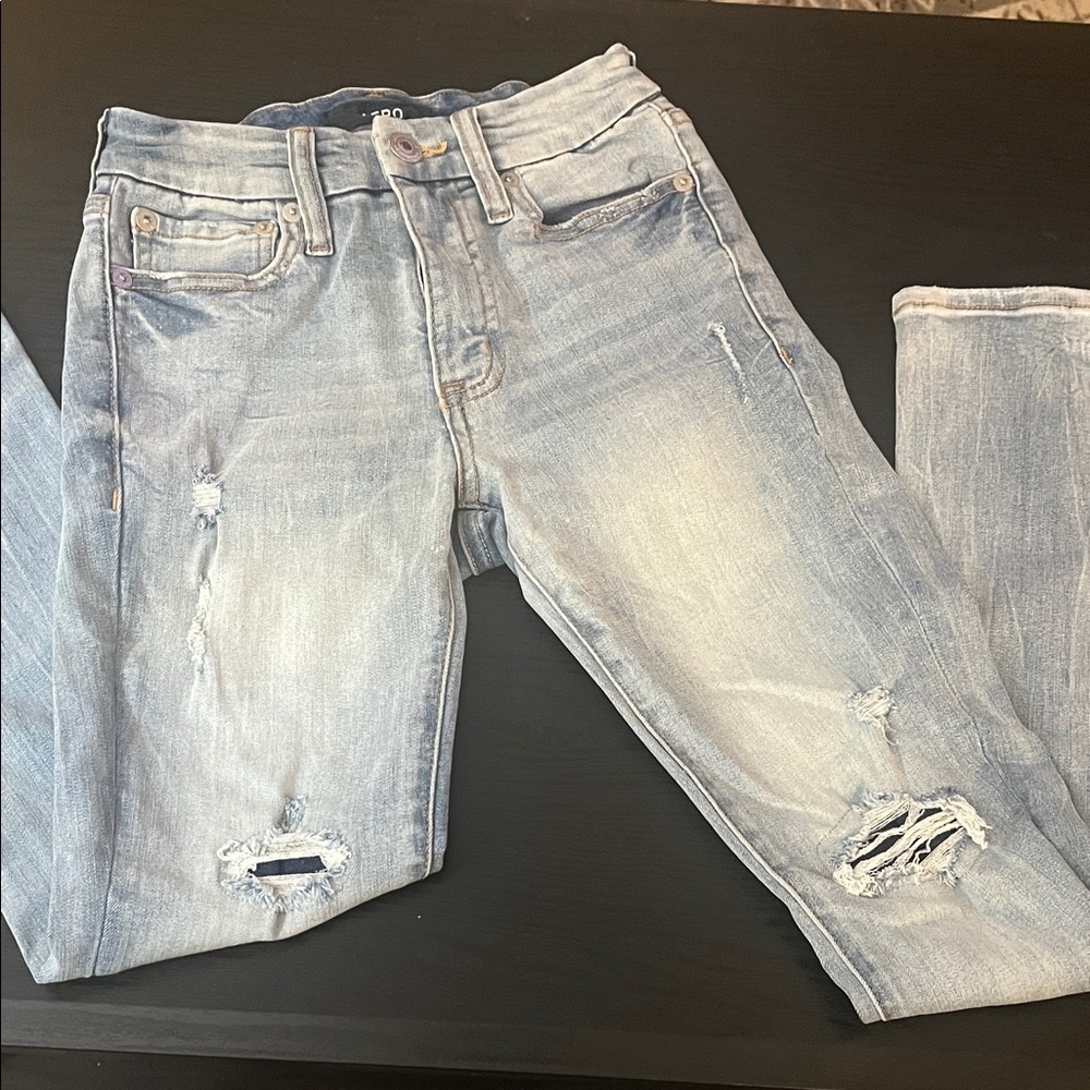 Trendy Light Blue High Rise Distressed Jeans